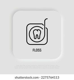 Dental floss thin line icon. Dental equipment for teeth cleaning. Vector illustration.