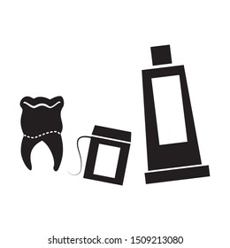 dental floss with toothpaste and tooth vector illustration