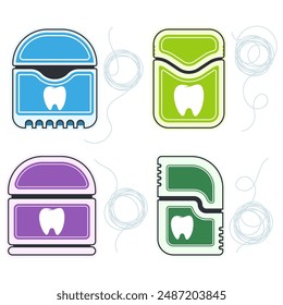 Dental floss vector cartoon set isolated on a white background.