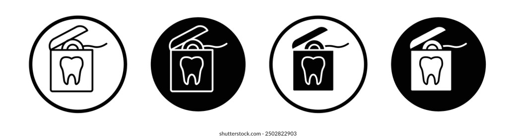 Dental floss vector icon set black filled and outlined style.