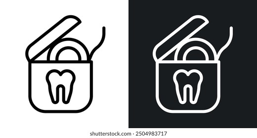 Dental floss vector icon set black and white filled and outlined style.