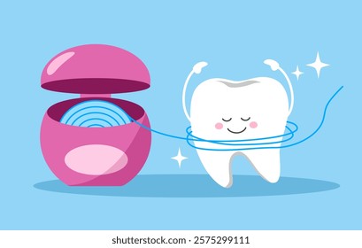 Dental Floss Vector Illustration. Oral Health Care Concept. Mouth and Teeth Hygiene