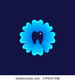 Dental flower logo design template Isolated on dark blue background. The logo use light blue Gradient. 