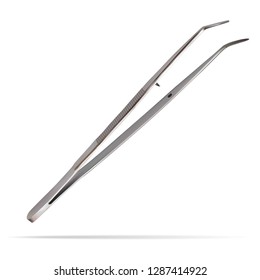 Dental forceps curved intended for use with various manipulations in the oral cavity. Medical hand tools for dentistry and surgery. Isolated realistic object on white background. Vector illustration.