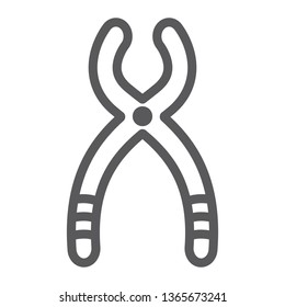 Dental forceps line icon, dentistry and teeth, dentist tool sign, vector graphics, a linear pattern on a white background, eps 10.