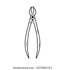 Dental forceps. Linear doodle icon. Dental care, stomatology, medical dentist tool concept.