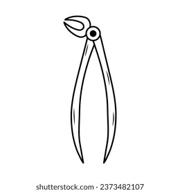 Dental forceps. Linear doodle icon. Dental care, stomatology, medical dentist tool concept.