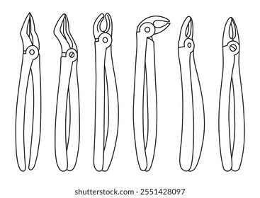 Pinzas dentales para la extracción de dientes, equipo dental, bosquejo de la silueta de la herramienta del dentista