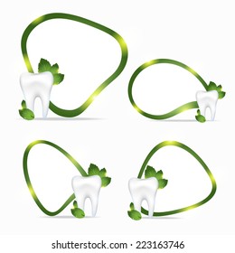 Dental frames.Realistic tooth. Peppermint leafs. EPS 10 vector file. 