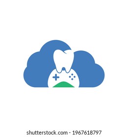 Dental Game cloud shape concept Logo Icon Design. Tooth And Console vector logo design.	