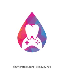 Dental Game drop shape concept Logo Icon Design. Tooth And Console vector logo design.