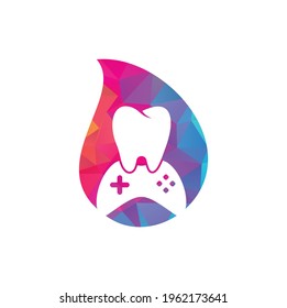 Dental Game drop shape concept Logo Icon Design. Tooth And Console vector logo design.