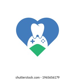 Dental Game heart shape concept Logo Icon Design. Tooth And Console vector logo design.	