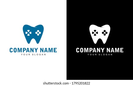 Dental Game Logo Icon Design. Tooth And Console vector logo design.