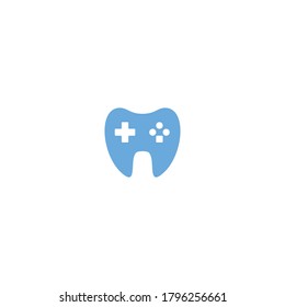Dental Game Logo. Tooth in shape of game stick symbol.