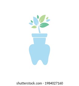 Plantilla de diseño del logo del vector del jardín dental. Diseño de iconos de maceta dental y floral.