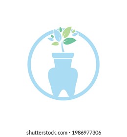 Dental garden vector logo design template. Tooth and flower pot icon design.