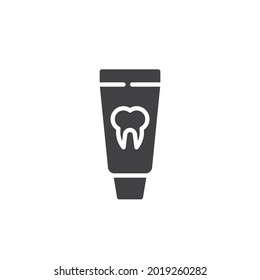 Zahngel-Vektorsymbol. volles Flachzeichen für mobiles Konzept und Webdesign. Toothpaste Tube Glyph Symbol. Symbol, Logo-Abbildung. Vektorgrafik