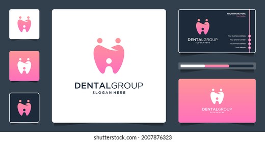 Dental group logo with human unity, people family or social group logo design and business card.