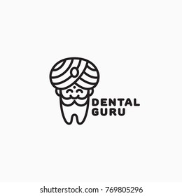 Dental guru logo template design in outline style. Vector illustration.