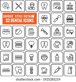 Dental - Half rounded square outline icon set, simple thin line vector icons, vector icon collection.