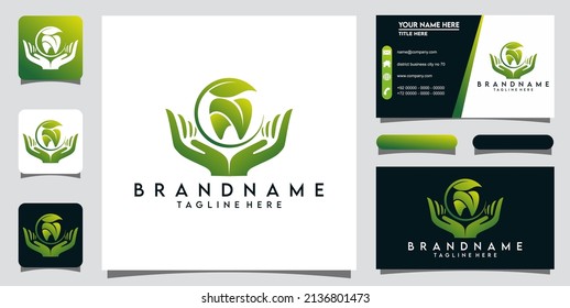 Dental hand logo design template Premium Vector