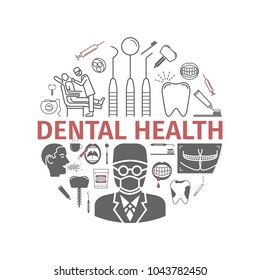Dental Health banner. Reception at the dentist. Treatment. Vector signs.