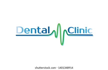 Dental Health Care Clinic Emblem Concept Design Vector, Gradient Blue and Green Font, Heart Beat Line