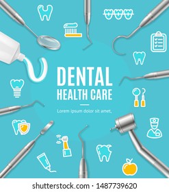 Dental Health Care Concept Banner Card with Realistic 3d Detailed Elements. Vector illustration of Clinic Ad