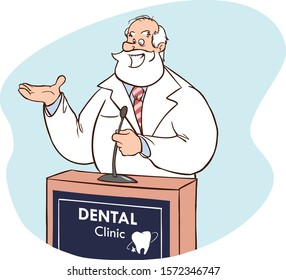   Dental health care concept vector illustration 
 (Doctor speaking at the rostrum )