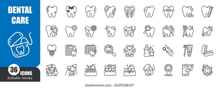 Dental health care . Medical outline icon . Editable stroke . Vector .