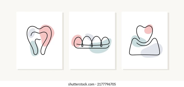 Dental health continuous line posters.