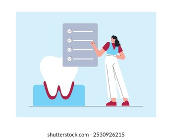 Dados de saúde dentária de dentistas verificados, ilustração vetorial.