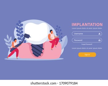 Dental health flat background with doodle images and fields for entering username and password with button vector illustration