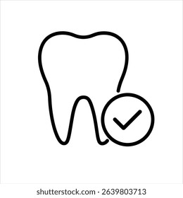 Dental health icon check mark healthy tooth clean teeth dentist approved oral hygiene line art
