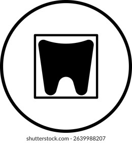 Dental Health Icon Depicting Tooth within Square Frame and Circle Outline