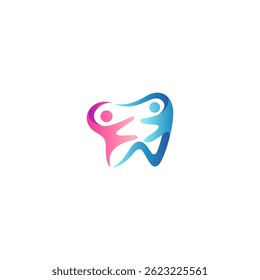Dental health logo with a concept of teeth shape with two cheerful people