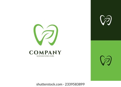 Dental health logo with the concept of a tooth image combined with leaf