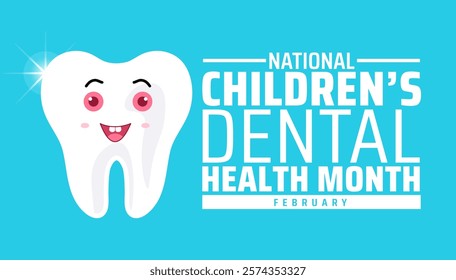 Children’s Dental Health Month or Children Dental Health Month background banner or poster design template. observed every year in February. Holiday concept. Use to any Template, card, poster, placard