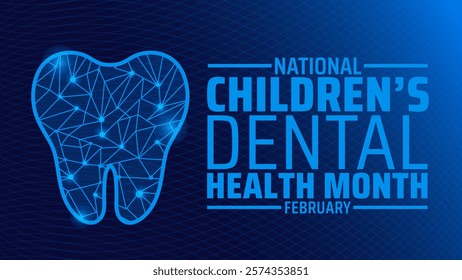 Children’s Dental Health Month or Children Dental Health Month blue color technology concept background banner or poster design template. observed every year in February. Holiday concept.