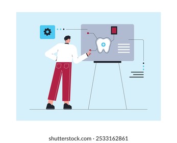 Saúde dentária com check-ups regulares com um dentista, ilustração vetorial.