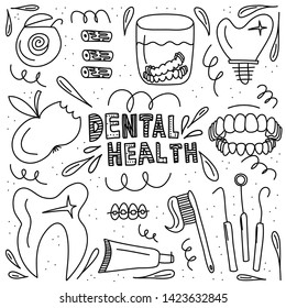 Dental health set. Vector hand drawn doodles