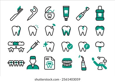 Dental health two-color vector icon set