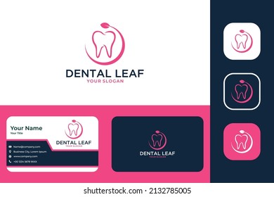 dental healthcare with leaf logo design and business card
