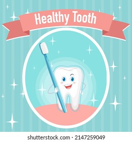 Dental healthy a big teeth holding toothbrush poster illustration