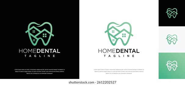 dental home clinic logo design template. home logo icon combined with teeth	
