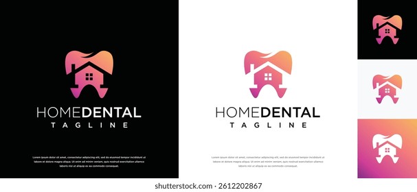 dental home clinic logo design template. home logo icon combined with teeth	

