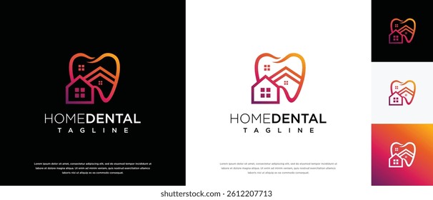 dental home clinic logo design template. home logo icon combined with teeth	
