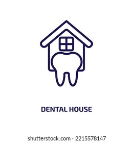 dental house icon from dentist collection. Thin linear dental house, tooth, hygiene outline icon isolated on white background. Line vector dental house sign, symbol for web and mobile
