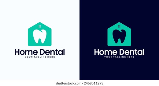 dental house logo design, with the concept of a house and negative dental space, for dental care, dental clinics